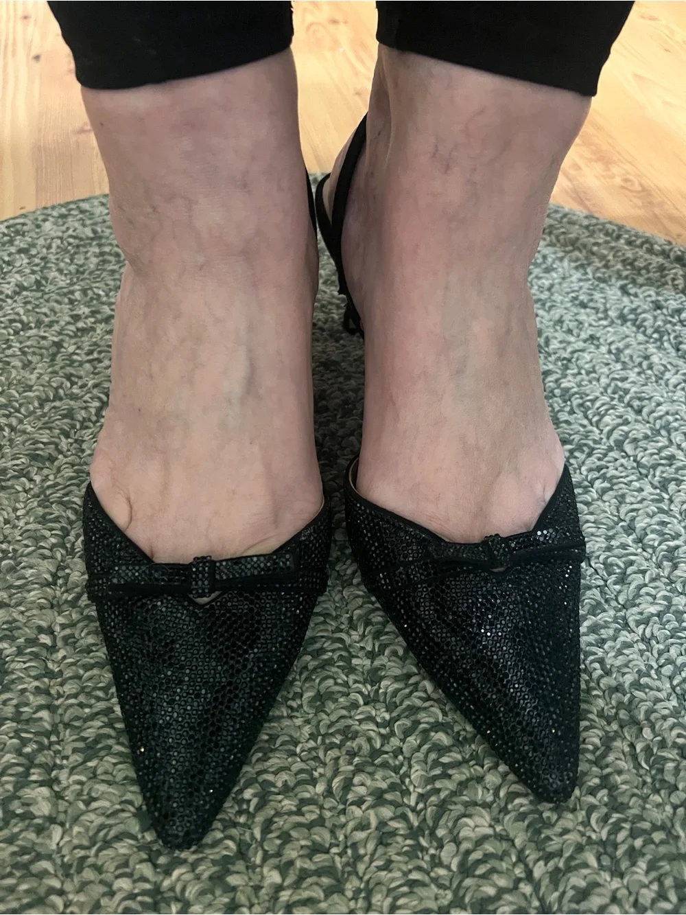 INC International Concepts for Macys Black Sparkle Pointed Slingback Kitten Heel - Picture 9 of 11